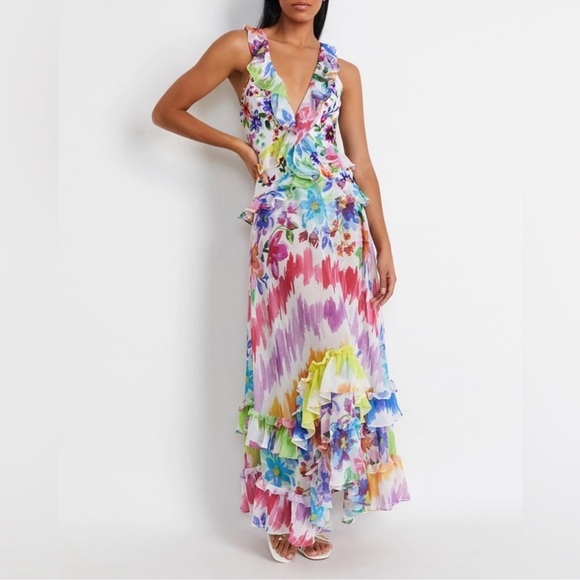 PatBO Dresses & Skirts - PatBO Bloom Maxi Dress NWT Small Multicolor Ruffle Hem Floral Vacation Resort